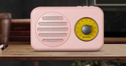 Portable Bluetooth wireless speaker with FM radio in wood grain finish