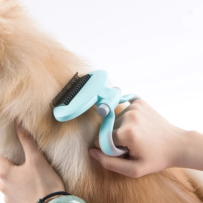 Dual-head dog comb for gentle knot removal in white, blue, and pink
