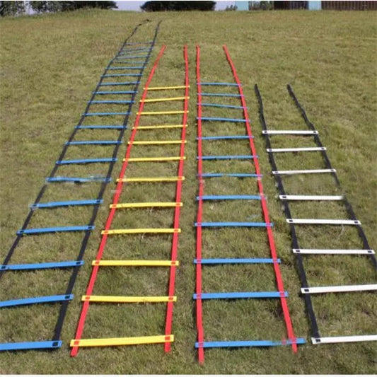 Durable polypropylene jump ladder for agility training in red, blue, and black
