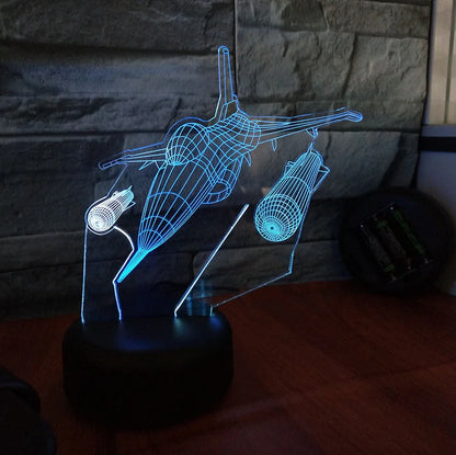 F-16 fighter jet 3D lamp with coloured LED illumination and touch control base