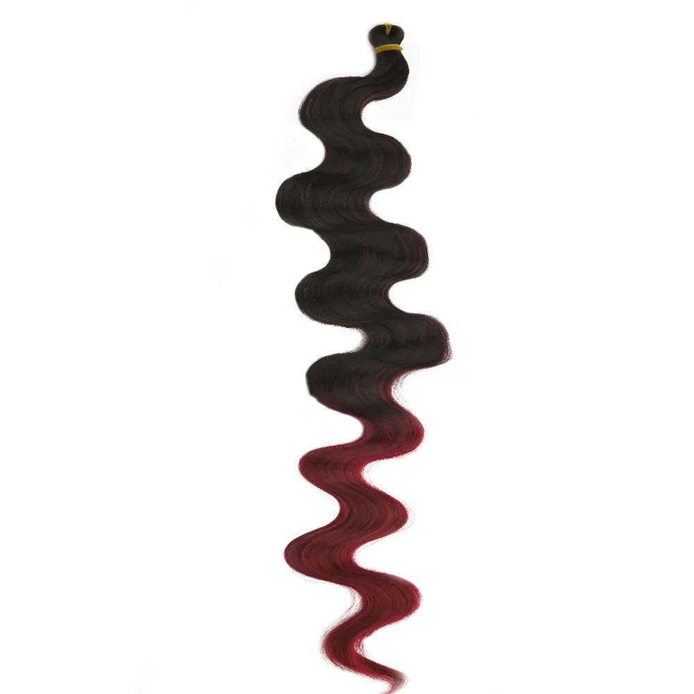 24-inch wine red synthetic wig with big wave texture in crochet braid style