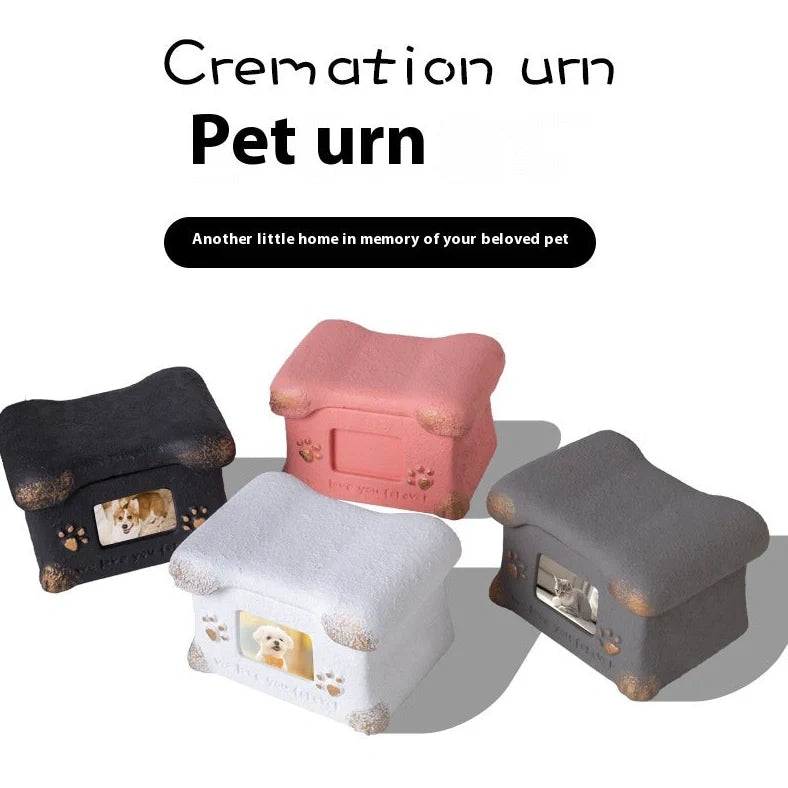 Handmade Polant cement pet cremation casket in black, grey, pink, or white colours with ash urn