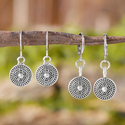 Geometric zinc alloy earrings with distressed ethnic print in retro bohemian style