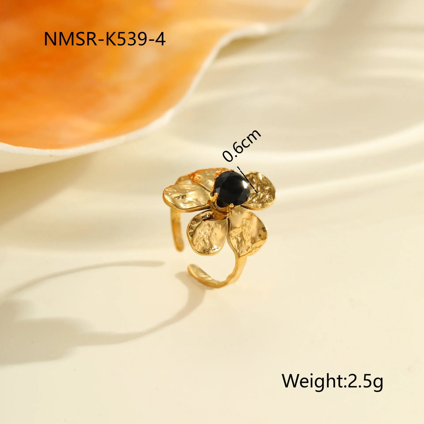 Titanium steel open mouth ring with geometric design and inlaid zircon stones for women
