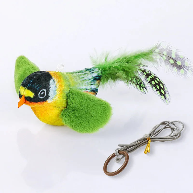Flappy Chase Cat Toy interactive chirping sparrow with flapping wings and shaking motion in Blue, Gray, or Green.