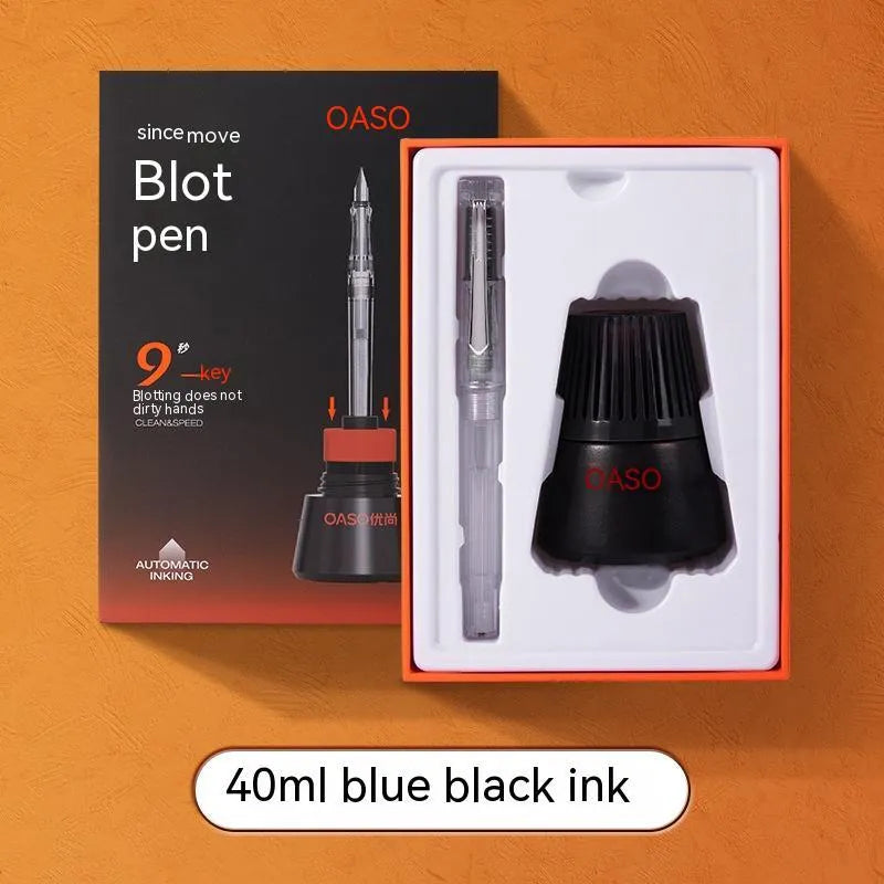 Automatic suction pen set with plastic construction and choice of pen heads for student and office writing