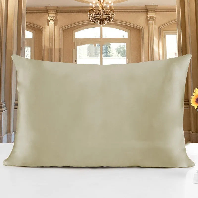 19 M double-sided silk pillowcase in apricot colour showing smooth texture and dimensions