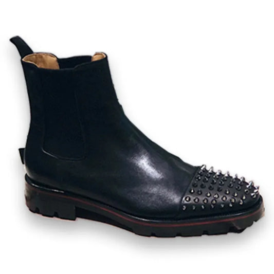 High-top leather business shoes in black with cowhide upper and leather sole, showing ankle coverage and structured design