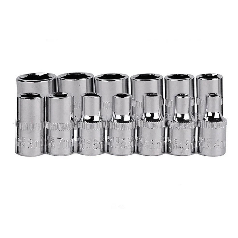 46 piece socket set with red storage box containing chrome vanadium steel sockets and extensions