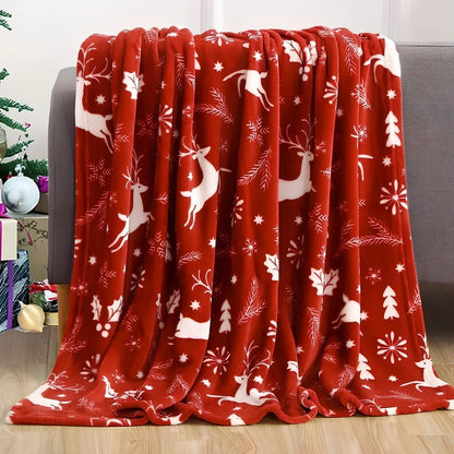 Double-sided flannel Christmas blanket with elk snowman Santa print in four sizes from 75cm to 200cm