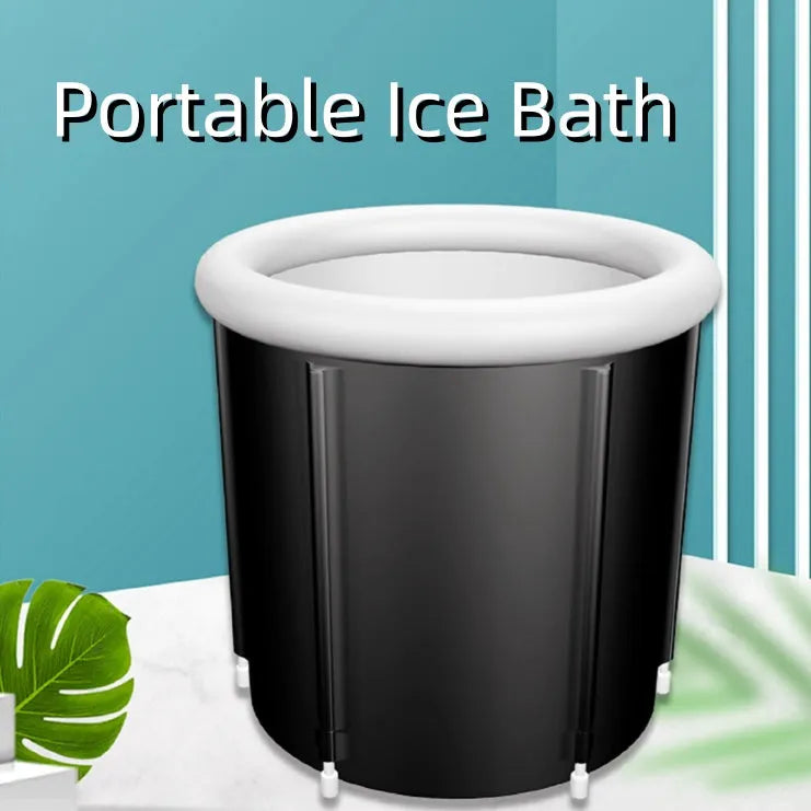 Black portable inflatable ice bath 70x80cm with weather lid and accessories