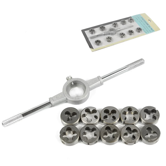 Alloy steel metric hand tap and die set for cylindrical pipe threads in blister packaging