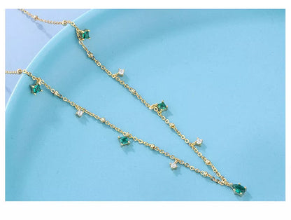 Korean style water drop emerald zircon necklace with sterling silver chain