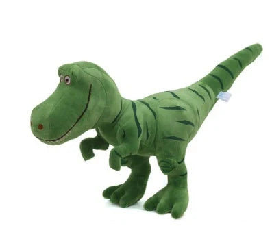 Adorable green dinosaur plush toy for kids, soft and huggable, perfect as a birthday gift.