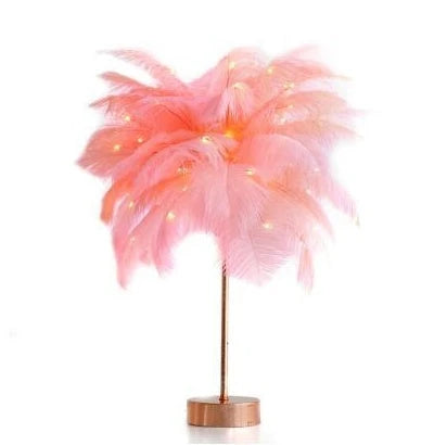Chic Feather Lamp with soft, glowing light and fluffy feather design for elegant tabletop decor