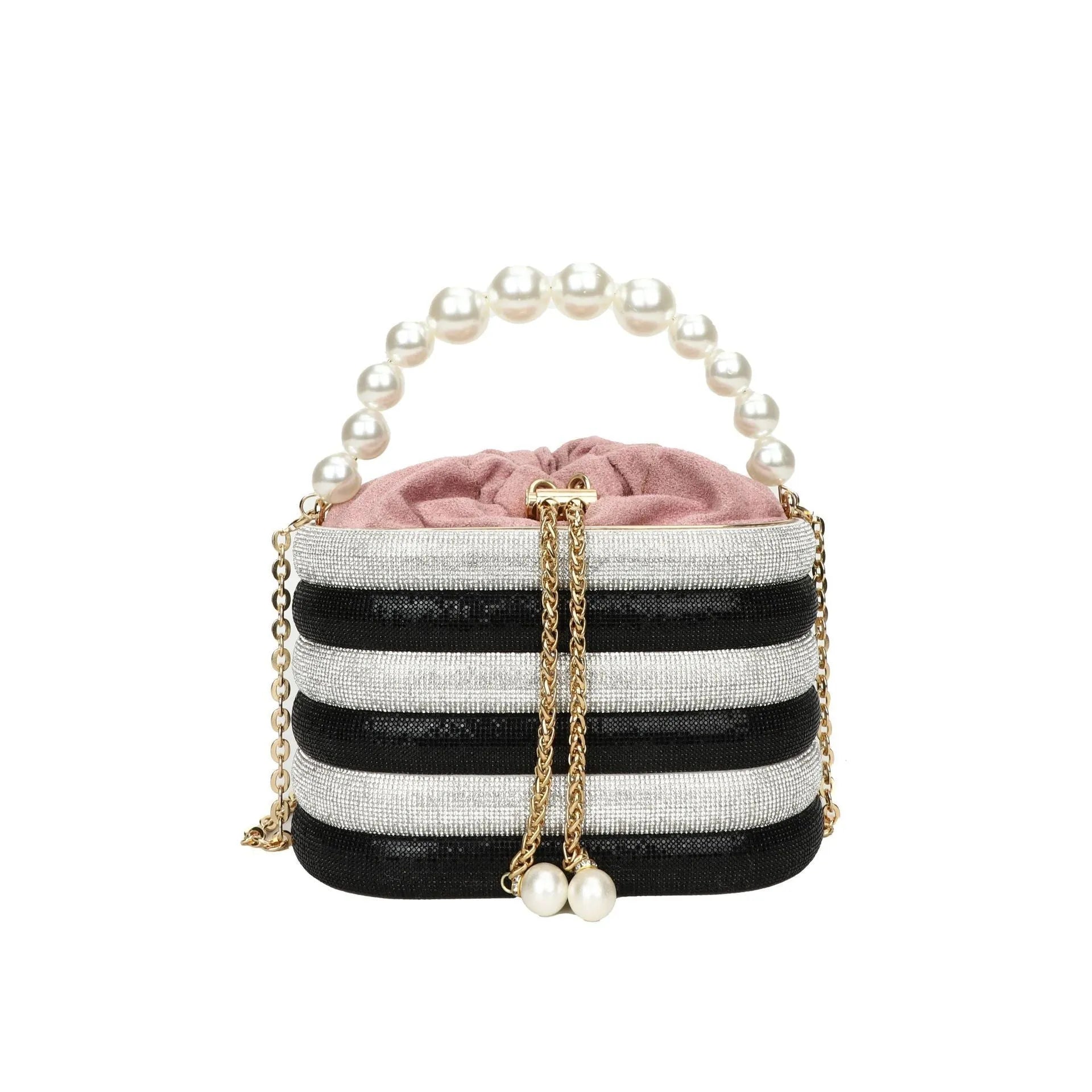Women's soft PU crossbody bag with beaded accents, round shape, and single shoulder strap in black colour.