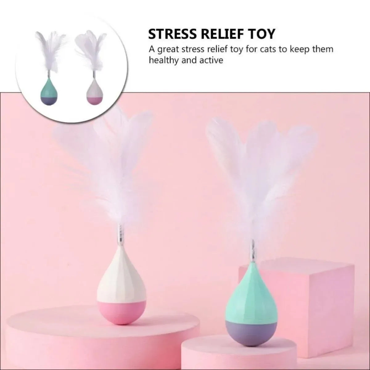 Feather tumbler cat toy with aluminium alloy frame and goose feather lure in green colour