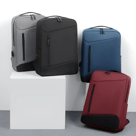 Men's solid-colour waterproof Oxford cloth backpack for business and commuting.