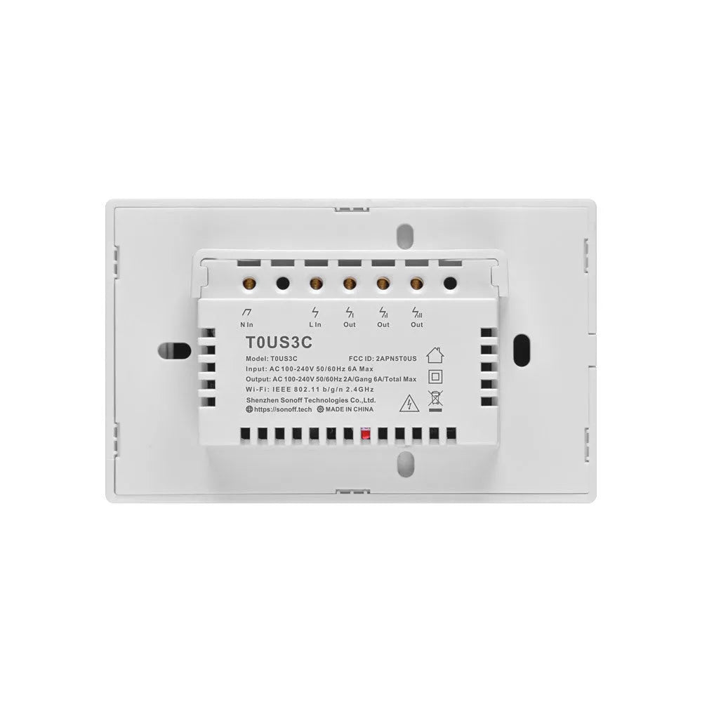 Smart wall switch with tempered glass panel, touch control, 220-250V 10A, 120mm mounting hole distance