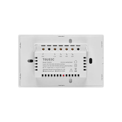 Smart wall switch with tempered glass panel, touch control, 220-250V 10A, 120mm mounting hole distance