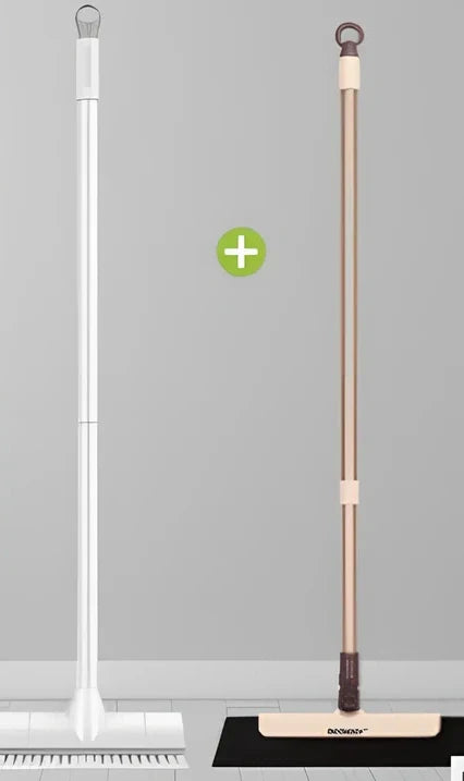 Foldable floor scrub brush with extended handle and integrated scraper for bathroom cleaning