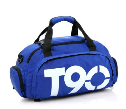 Oxford cloth fitness bag with three shoulder straps, soft handle, printed text pattern, square vertical shape, Large size