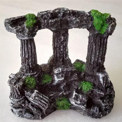 Three Roman column resin decorations for aquariums measuring 9.3cm length each