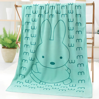 Microfiber bath towel with cartoon character print measuring 70cm wide by 140cm long