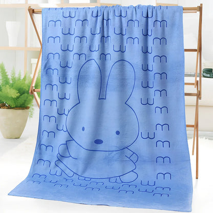 Microfiber bath towel with cartoon character print measuring 70cm wide by 140cm long