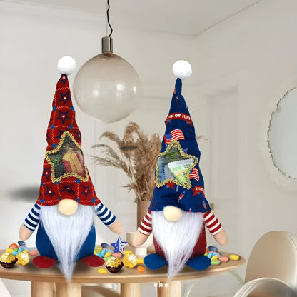 Two 32x12cm faceless Rudolf doll ornaments with suit design and integrated candy bags