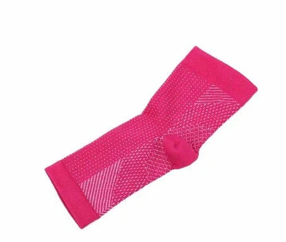 Anti-fatigue compression foot sleeves for men and women in black, red, and white