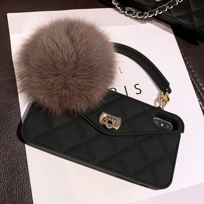 Hairball phone case with plush texture in grid pattern, available in dark green, black, and ash colours