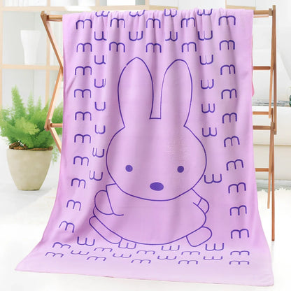 Microfiber bath towel with cartoon character print measuring 70cm wide by 140cm long
