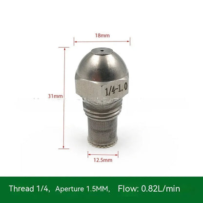 304 stainless steel high and low pressure atomising nozzle with external thread and filter.