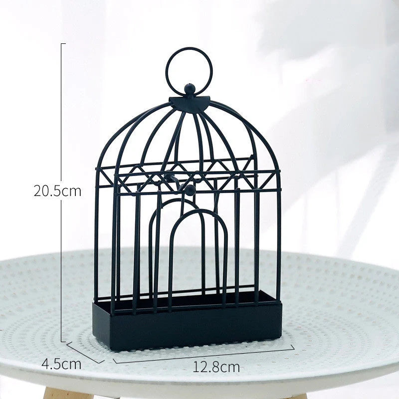 Nordic iron mosquito coil holder with birdcage design in black and gold