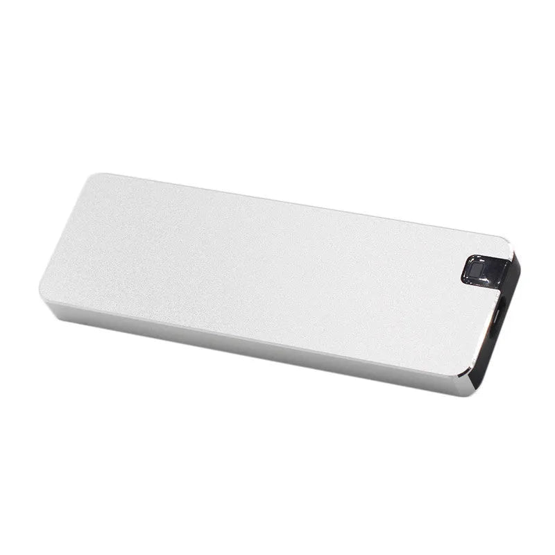 Compact metal-shell mobile hard disk with USB 3.1 connector, shown alongside a USB cable and protective cover.