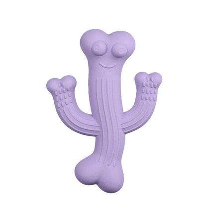 Beige cactus-shaped dog chew toy made from bamboo fibre and rubber on a white background.