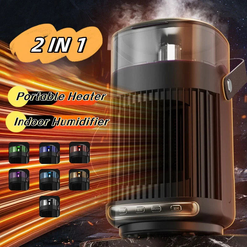 Versatile 2-in-1 heater and humidifier with sleek black design, providing targeted warmth and soothing moisture for home and office comfort