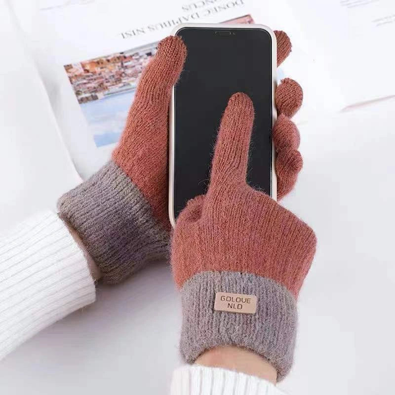 Warm embroidered winter mittens in various colors, including blue, khaki, black, coffee, pink, brown, gray, dark khaki, and orange