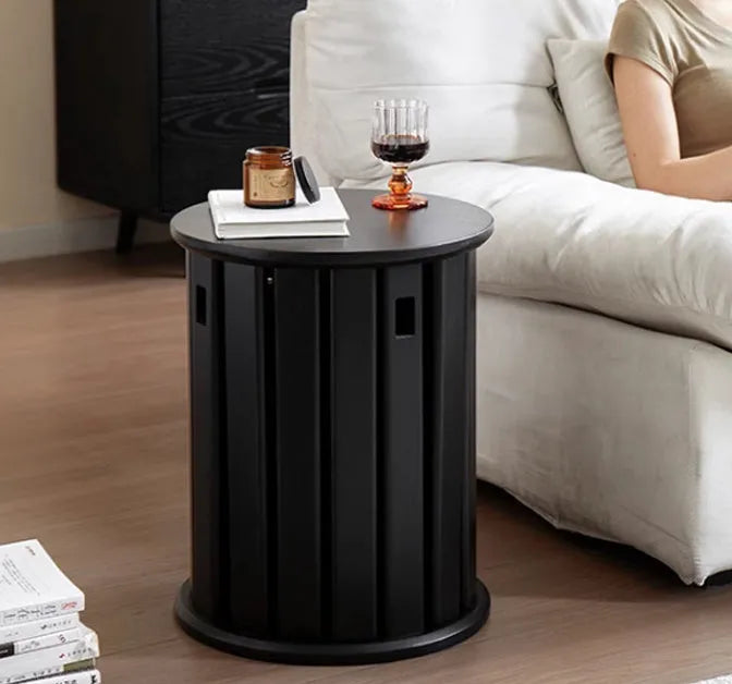 Stackable iron dining stool with round seat in modern design, showing graphic customisation option