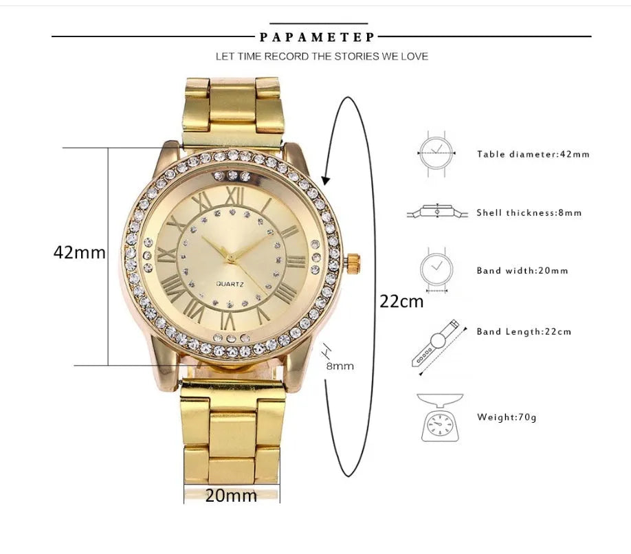 Vansvar women's quartz dress watch with 40mm round dial, alloy strap and rose gold or gold colour option