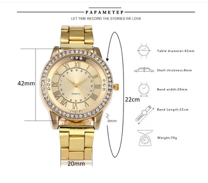 Vansvar women's quartz dress watch with 40mm round dial, alloy strap and rose gold or gold colour option