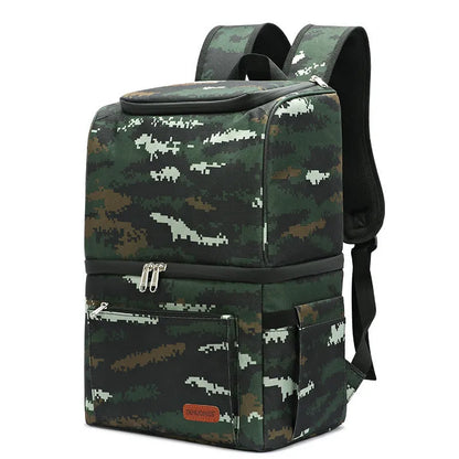 Blue insulated cooler backpack with shoulder straps and top handle