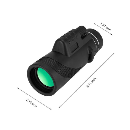 Black HD 40x60 monocular telescope with 60mm objective lens on a table.