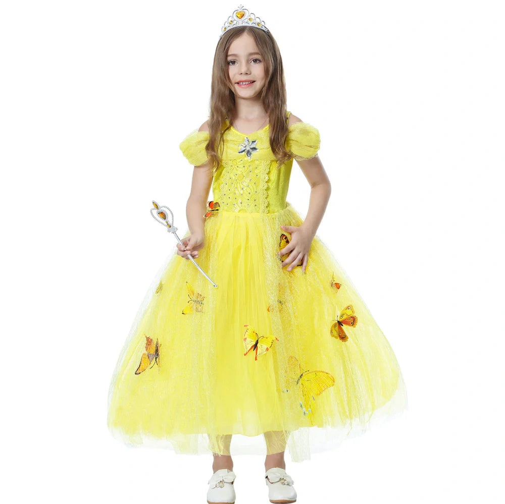 Halloween children's princess dress in blue colour with short sleeves and 100% cotton fabric