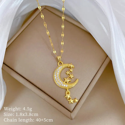 A218 stainless steel necklace with geometric moon pendant featuring copper detailing on an image style chain