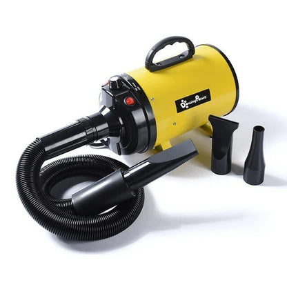 High-powered pet hair dryer with adjustable speed and temperature settings for quick and quiet drying of large dogs and cats