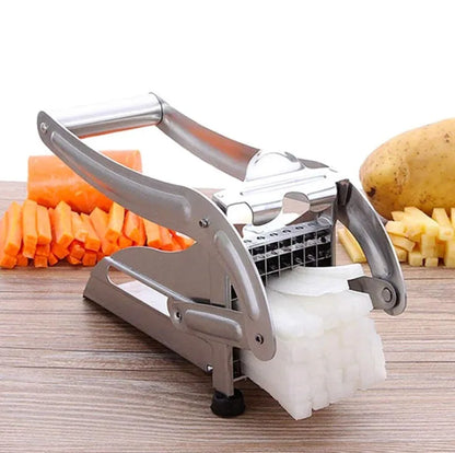 Potato cutter chopper with two stainless steel blades and non-slip rubber foot