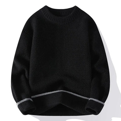 Men's grey loose-fit pullover sweater with round neck and long sleeves for autumn wear