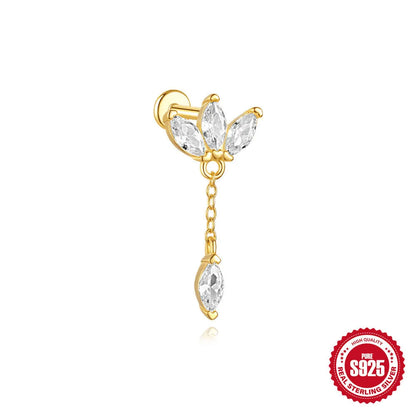 S925 sterling silver water drop shaped earrings with a flat spiral design in a gold electroplated finish.
